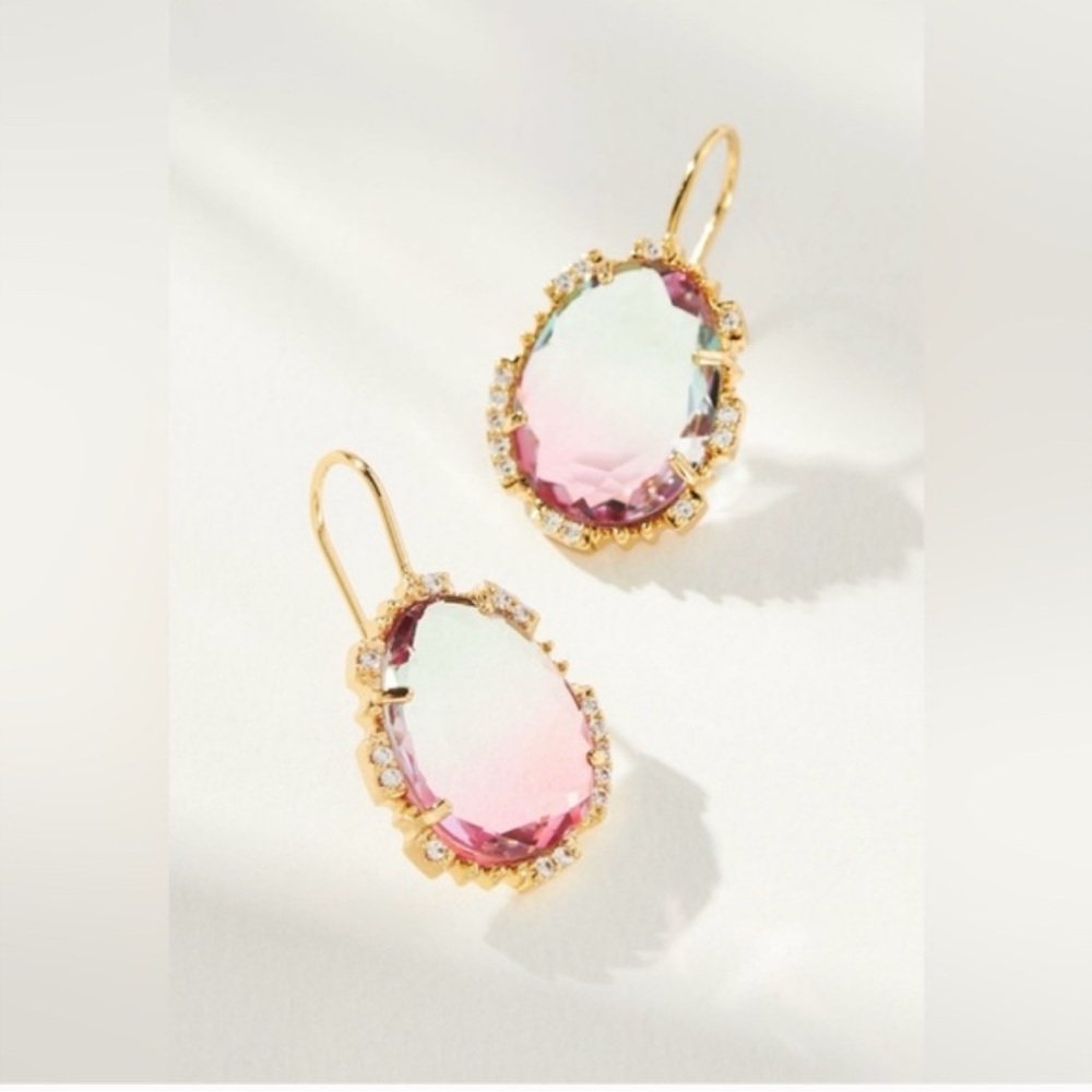 Anthropologie Medium rebirth drop earrings Vibrant Pink and Green Earrings